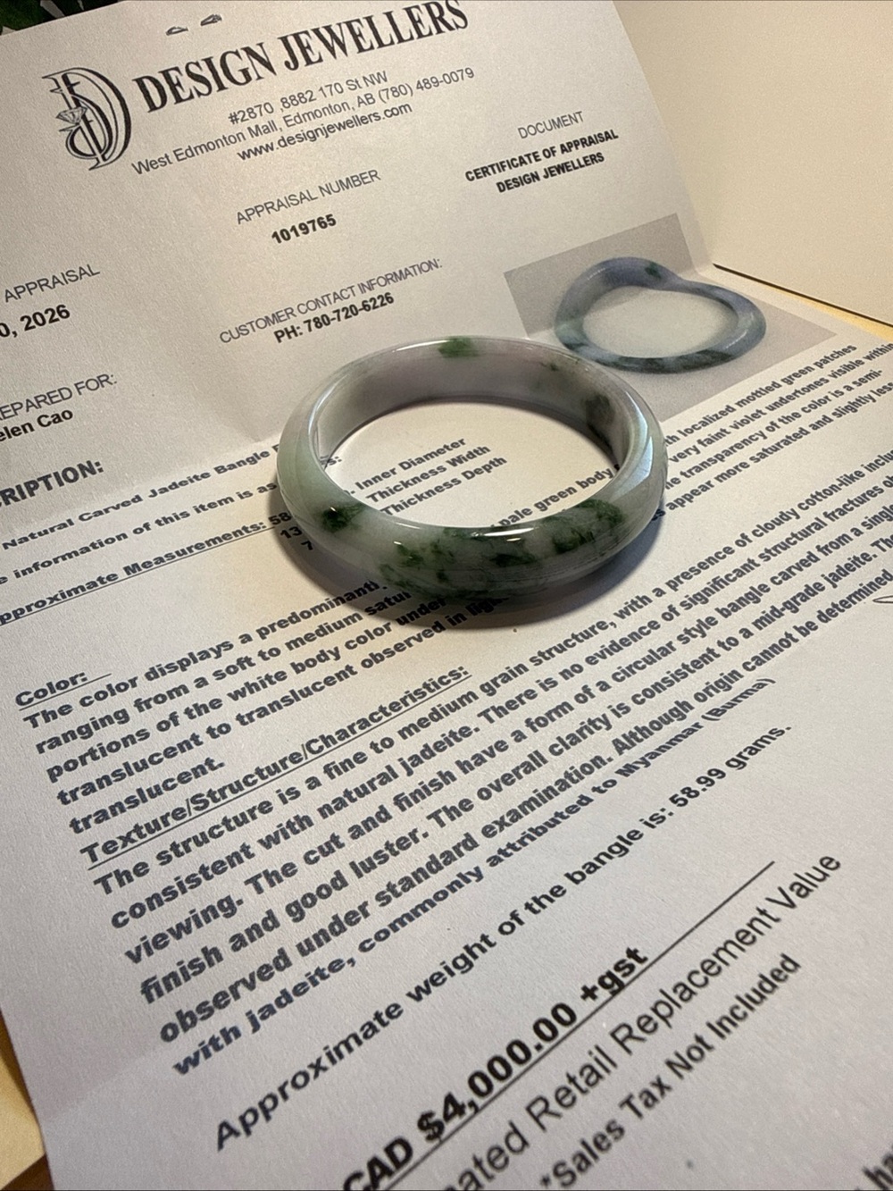 $4000CAD GIA Appraisal Jade-Inspired Green & White Bangle Bracelet size 58mm - Picture 12 of 14
